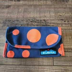 Kavu Wallet Blue with orange polka dots pre-owned b43